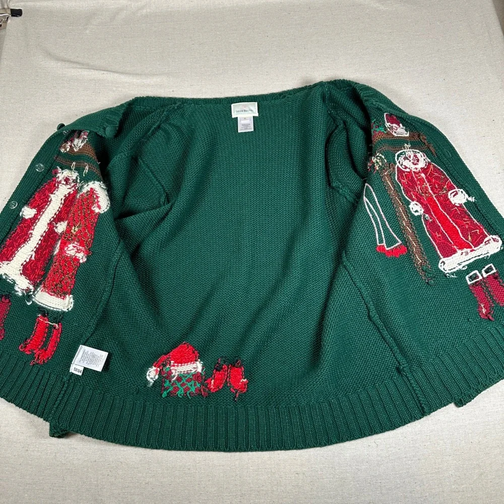 Susan Bristol Vintage 90s Christmas Cardigan Sweater Green Embroidered‎ Novelty